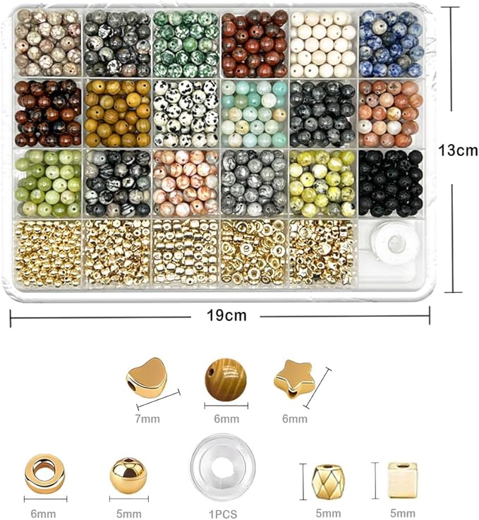 Jewelry Making Supplies Kits Natural Stone Beads Round Gemstone Beading with Spacer for DIY Craft Bracelet Necklace Earrings for Adults (6mm)