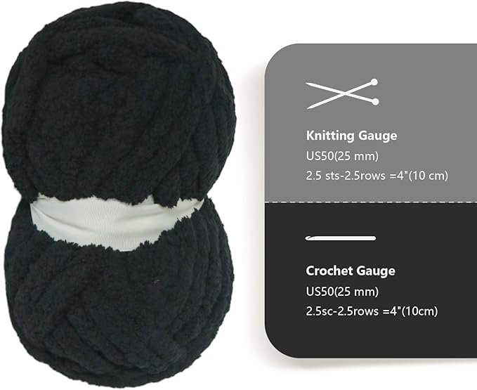 Black Chunky Chenille Yarn for Crocheting Bulky Thick Fluffy Yarn for Knitting,Super Bulky Hand Blanket, Soft Plush Yarn Crochet Carpet/Scarf/Cushion/ 8 Jumbo Pack(63.76oz/197.68yd