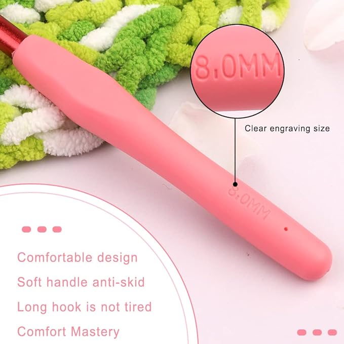 kgxulr 8 mm Crochet Hook, Aluminum Soft Grip Rubber Handle Needles, Ergonomic Knitting Needles Crochet Needle for Handmade DIY Knitting Crochet
