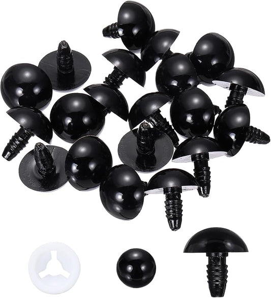PATIKIL 18mm Safety Eyes, 20 Pcs Plastic Craft Eyes with Protective Film with Washers for Stuffed Animals Crochet Toys Dolls DIY Craft Making, Black