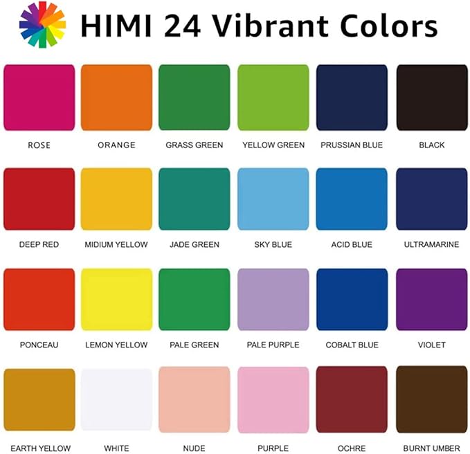 HIMI Gouache Paint Set, 24 Colors x 30ml/1oz with 3 Brushes & a Palette, Unique Jelly Cup Design, Non-Toxic, Guache Paint for Canvas Watercolor Paper - Perfect for Beginners, Students, Artists(Orange)