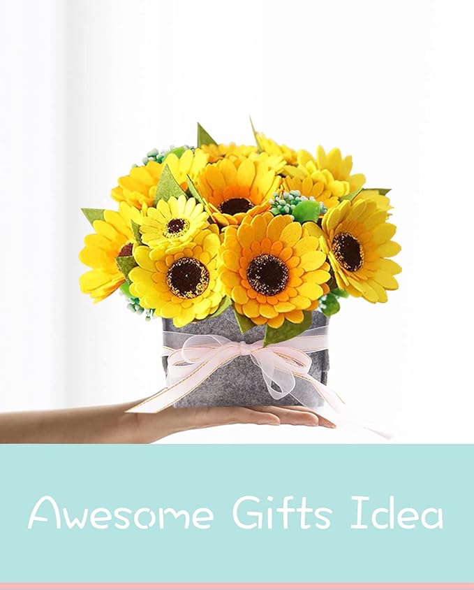 BAZIMA DIY Felt Flower Art Craft Kit, Sunflower Pot Bonsai Kit, Floral Gifts, Beginner Craft Kit, Arrange Pre-Cut Flowers and Foliage