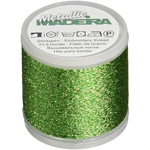 Madeira 9842-52 Metallic Nylon/Polyester Embroidery Thread, 40wt/220 yd, Textured Lime Green
