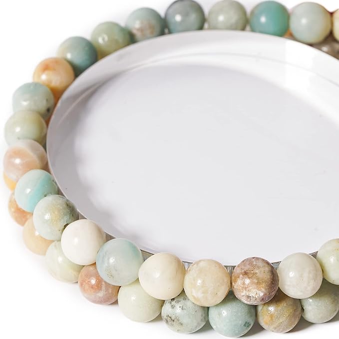 10mm Natural Colorful Amazonite Round Bead - 35PCS Bulk Gemstone Beads for Jewelry Making, DIY Bracelets, Necklaces - Includes Crystal Stretch Cord - Stone Beads for Crafting Gifts