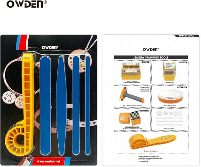 OWDEN 21Pieces Metal Stamping Tool,20Pcs. Aluminum Bracelet blanks (4 Sizes) with a nice Bracelet Bending Bar,Metal Stamps Tool Set For Jewelry Stamping Working.