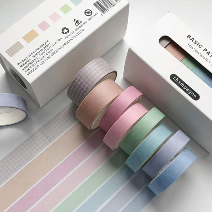 ZDOLAKIDS 8 Rolls Washi Tape Set Kawaii Basic Solid Candy Color Adhesive DIY Label Masking Tapes for Journals Scrapbooks Planners DIY Arts Crafts Letters Cards Envelopes