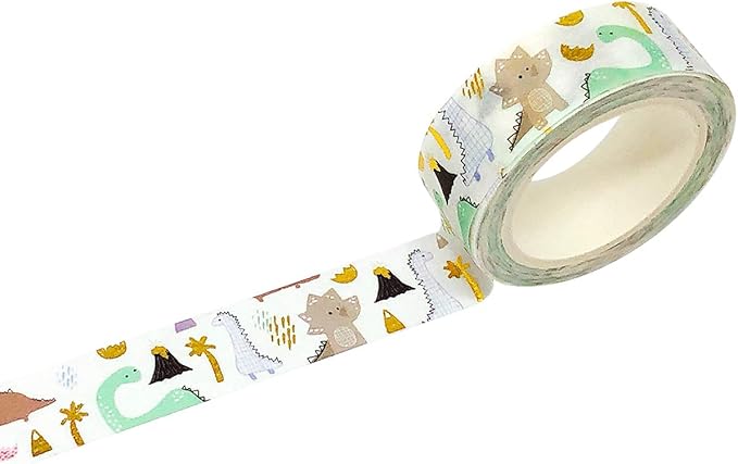 allydrew Gold and Silver Foil Washi Masking Tape, 15mm x 5M, Dinosaurs