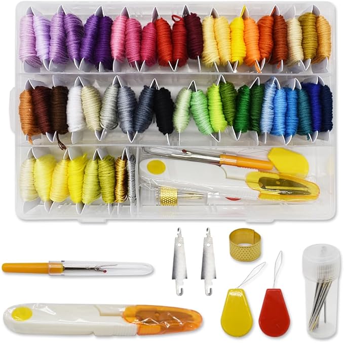 Embroidery Floss Thread Kit 100％ Cotton Floss Bobbins and Cross Stitch Kit Bracelets Floss Crafts Floss (50 Color)