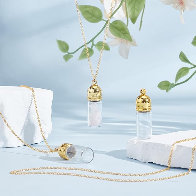 UNICRAFTALE 10 Sets 18K Gold Plated Glass Vial Necklace Making Kit 18 Inch Glass Vial Pendant Necklace Wish Bottles Hourglass Memorial Keepsake Cremation Ashes Holder Memory Container for DIY