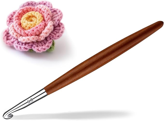 Lunarm 6mm Crochet Hook, Ergonomic Aluminum Crochet Hook with Wood Handle Available in 3mm-10mm for Arthritic Hands DIY Craft Knitting Dolls, Bouquets, Blankets, Hats, Gloves from Various Yarns
