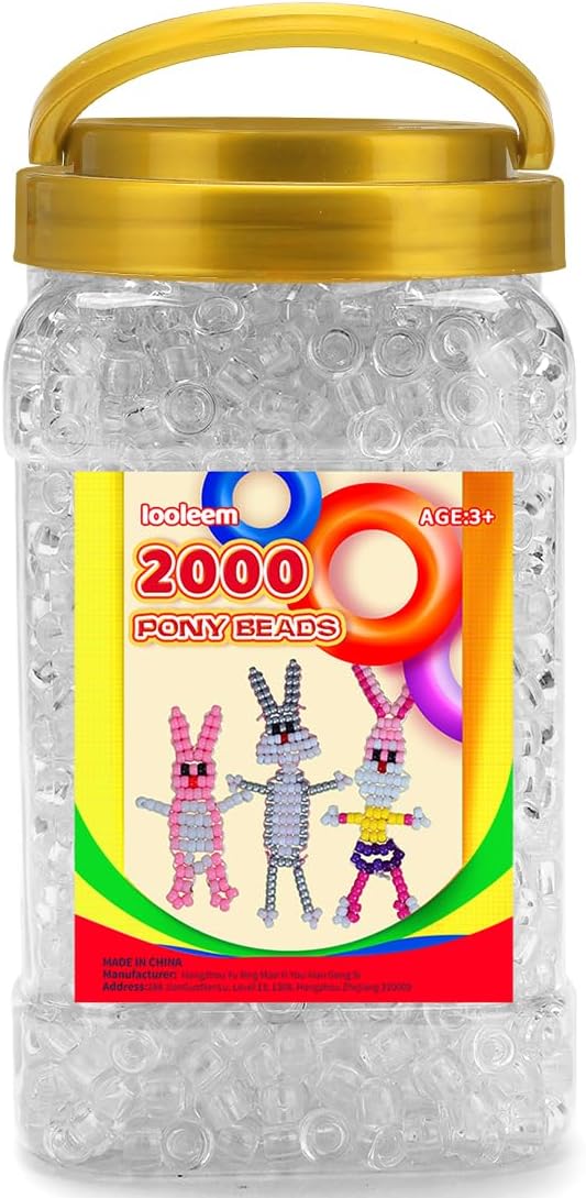 iooleem pony beads(2000pcs clear transparent pony beads), beads for bracelets making, beads for crafts, beading supplies, friendship bracelets making.