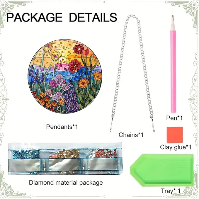 hyzsj DIY Hanging Diamond Art Pendant Painting Kit Landscape Sunset Flower, Special Crystal Gem Craft Painting Kit Ornament 9.4x9.4inch