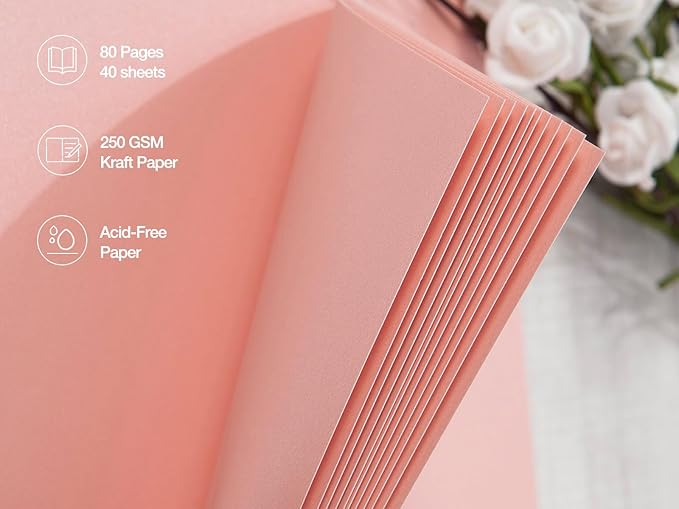 potricher 10 x 10 Inch DIY Scrapbook Photo Album 80 Pages Thick Kraft Blank Pink Paper Memory Book for Wedding and Anniversary Family (Pink, 10 Inch)