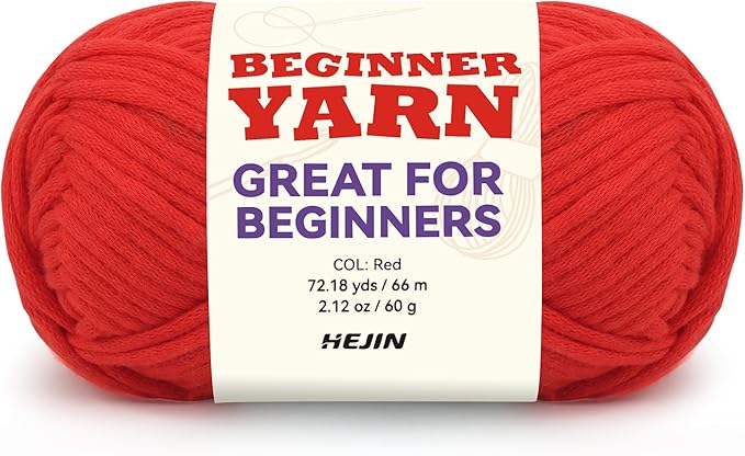 60g Red Yarn for Crocheting and Knitting;66m (72yds) Cotton Yarn for Beginners with Easy-to-See Stitches;Worsted-Weight Medium #4;Cotton-Nylon Blend Yarn for Beginners Crochet Kit Making