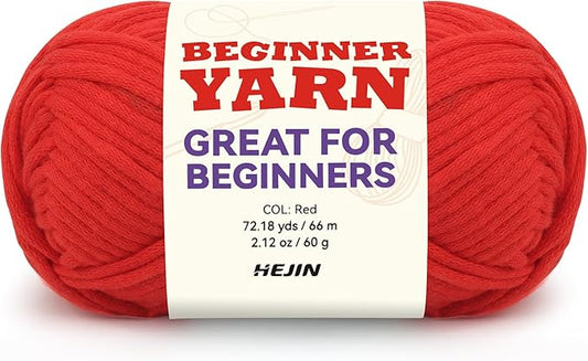 60g Red Yarn for Crocheting and Knitting;66m (72yds) Cotton Yarn for Beginners with Easy-to-See Stitches;Worsted-Weight Medium #4;Cotton-Nylon Blend Yarn for Beginners Crochet Kit Making