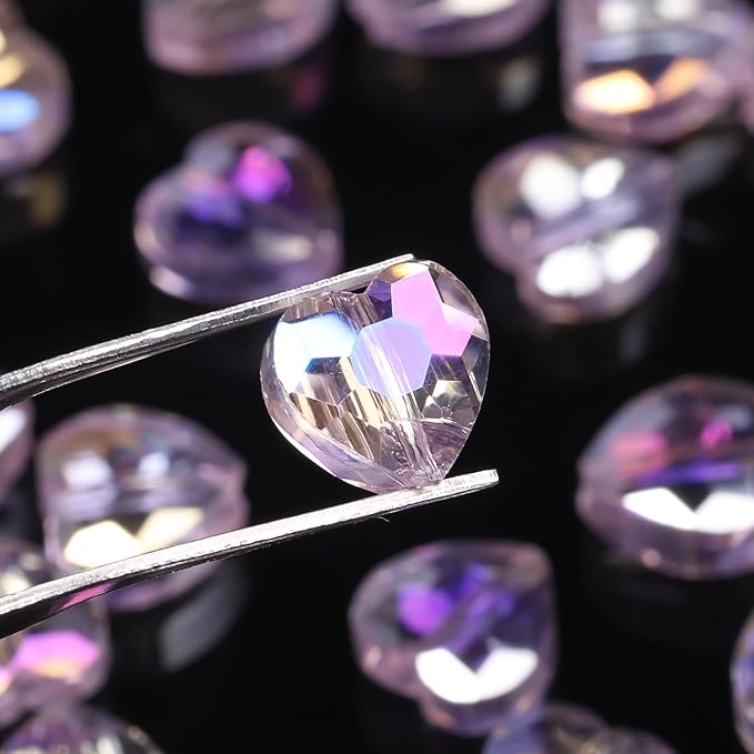 70pcs 8mm AB Pink Faceted Heart Beads for Jewelry Making Crystal Glass Beads for Bracelets Necklace Crafts, Friendship Bracelet Kit, Love Gifts