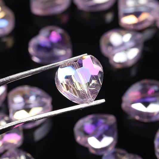 70pcs 8mm AB Pink Faceted Heart Beads for Jewelry Making Crystal Glass Beads for Bracelets Necklace Crafts, Friendship Bracelet Kit, Love Gifts