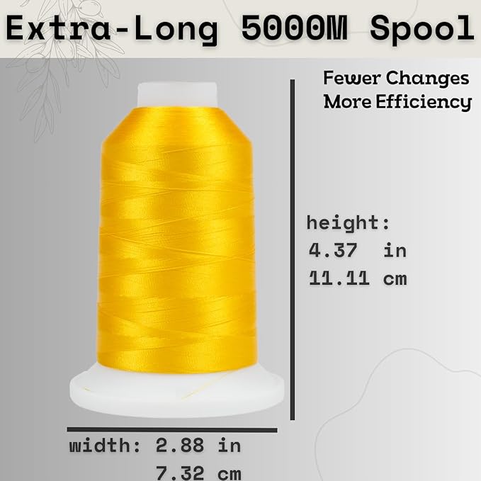 Simthread Trilobal Polyester Thread – 5000M (5500yds) No.40 – Super Sheen, Tangle-Free – Built-in Thread Lock Spool – Compatible with Brother, Singer, Janome & More, Harvest Gold-206