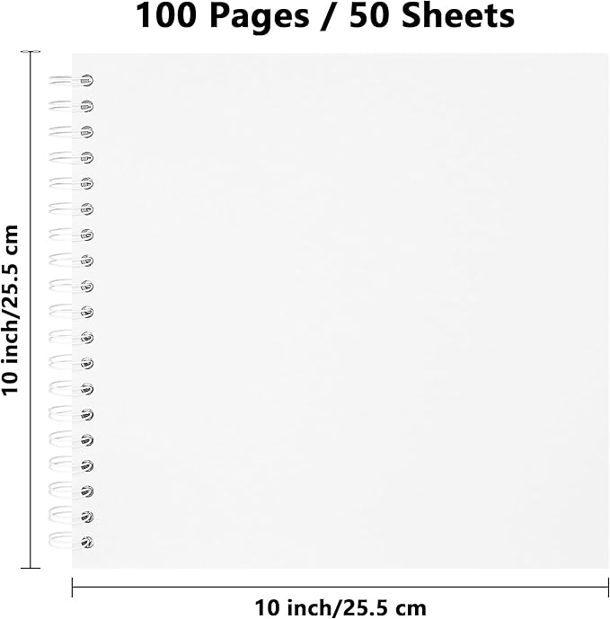10 x 10 Inch DIY Scrapbook Photo Album Hardcover Kraft Blank Page Acid-Free, 100 Pages (50 Sheets) Memory Book for Wedding Anniversaries Family Baby Memories Small Scrapbooking Projects, White