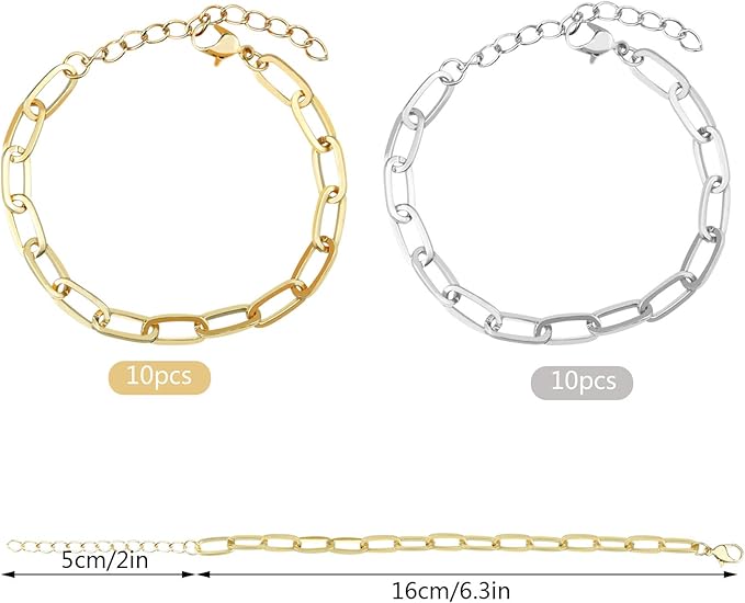 tiggell 20pcs Chain Bracelets Kit Alloy Link with Lobster Clasps for Christmas DIY Women Jewelry Findings Bracelet Making (Gold & Silver)