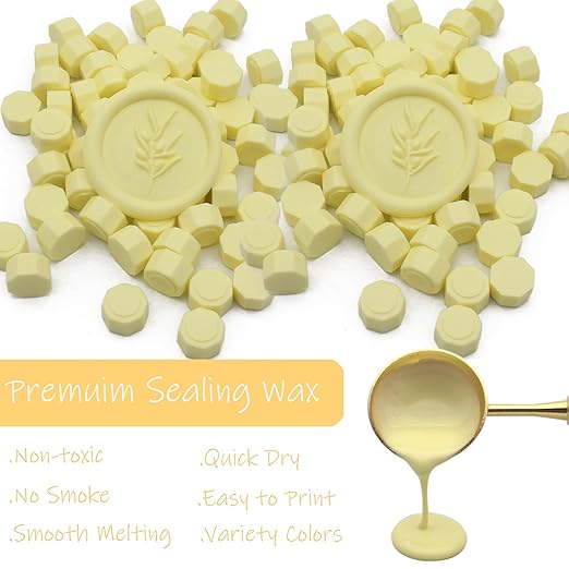250pcs Wax Seal Beads Light Yellow, Andotopee Premium Sealing Wax Beads for Stamp Seals, Octagon Seal Stamp Pellets Refill Pack for Wedding Invitation, Letter Envelope, Scrapbook DIY Crafts