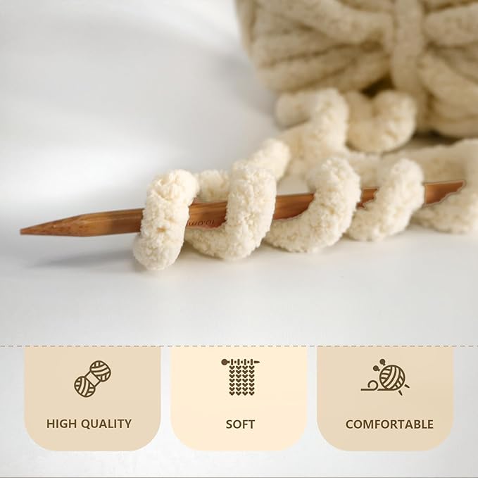Light Beige Chunky Chenille Yarn for Crocheting Bulky Thick Fluffy Yarn for Knitting,Super Bulky Hand Blanket, Soft Plush Yarn Crochet Carpet/Scarf/Cushion/ 8 Jumbo Pack(63.76oz/197.68yd