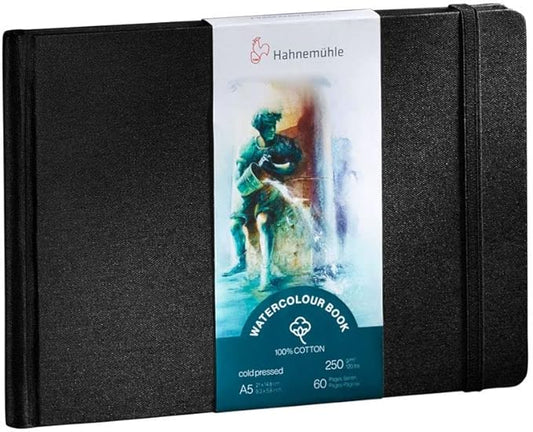 Hahnemühle Watercolour Book 100% Cotton, 250 g/m², Matte, Surface-Glued, 30 Sheets/60 Pages, Watercolour Book (A5 - Landscape Format)