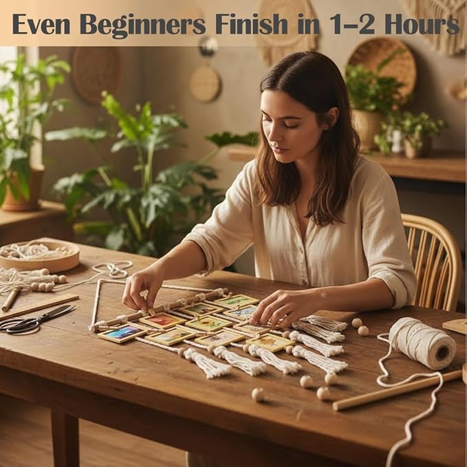 Ewparts Macrame Kit for Adults Beginners – 3mm Cotton Rope Wall Hanging Set to Make Photo Display, Includes Wood Clips, Wooden Dowel, Instructions & Video – Boho Home Decor Craft Supplies