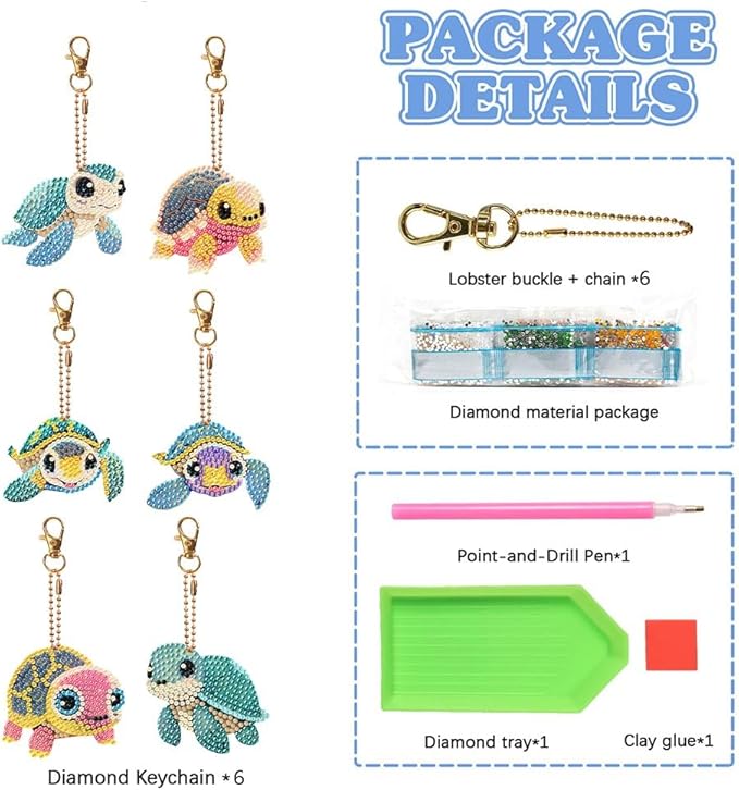 Diamond Painting Keychains Kits, Double Sided Diamond Art Keyrings for Adults, DIY Art Key Rings Ornaments Kits