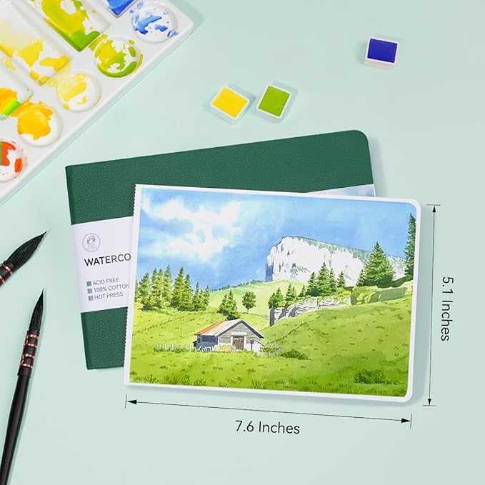 Lightwish Watercolor Journal, 100% Cotton Hot Press Art Supplies Watercolor Paper7.6” x 5.1”, 20 Sheets (140lb/300gsm), Acid-Free for Watercolors, Gouache, Acrylics