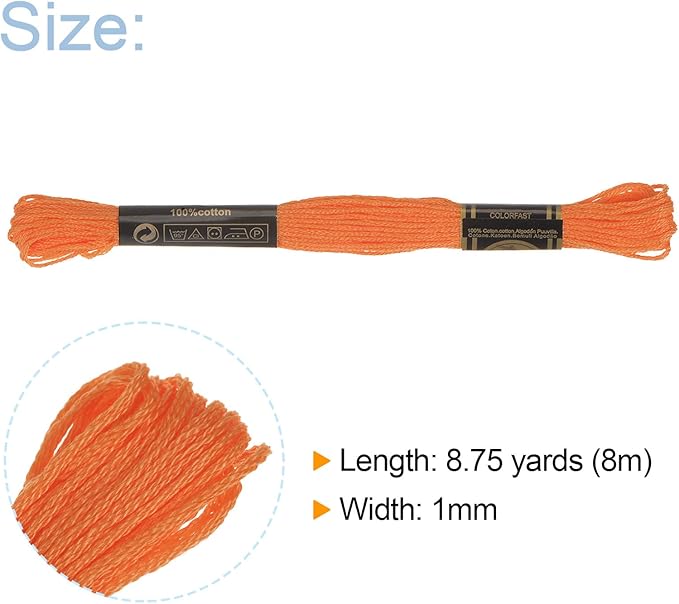 HARFINGTON 12 Skeins Embroidery Floss 8m Each Egyptian Long Fiber Cotton Cross Stitch Thread 26S/2x6 for Embroidery Projects Bracelet, Orange