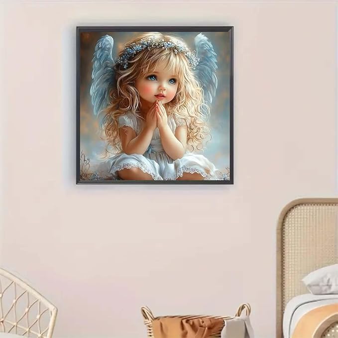 GEMFAMILY Diamond Art Kits for Adults,Little Angel 5D Diamond Painting Dots Art Kits for Adults Beginner, DIY Full Round Drill Gem Art and Crafts for Home Wall Decor 13.8 X 13.8inch