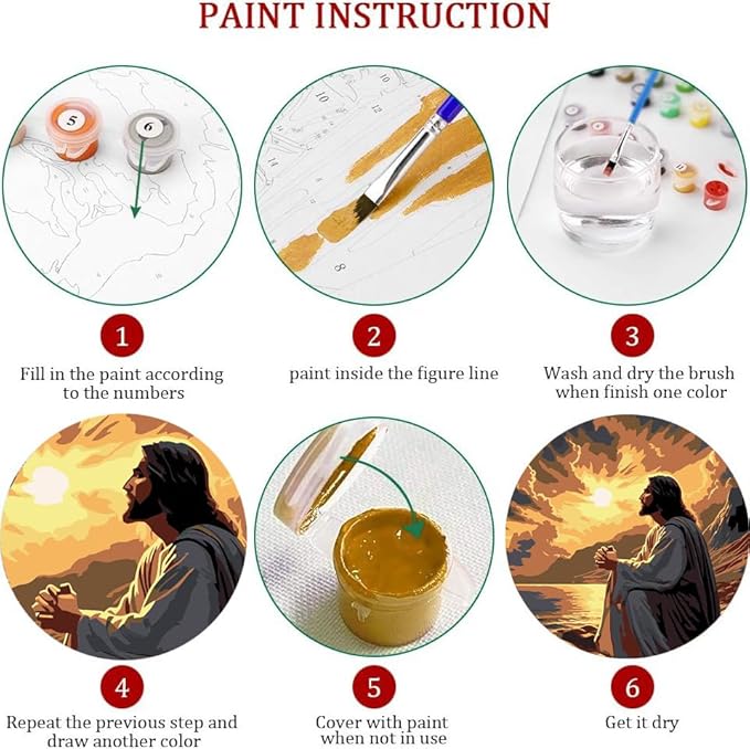 Axquilon Framed Paint by Numbers Kit for Adults-Jesus Adult Paint by Number Kits with Easel, Easy Adults' Paint-by-Number Kits Oil Painting for Gift Home Wall Decor 8x8in