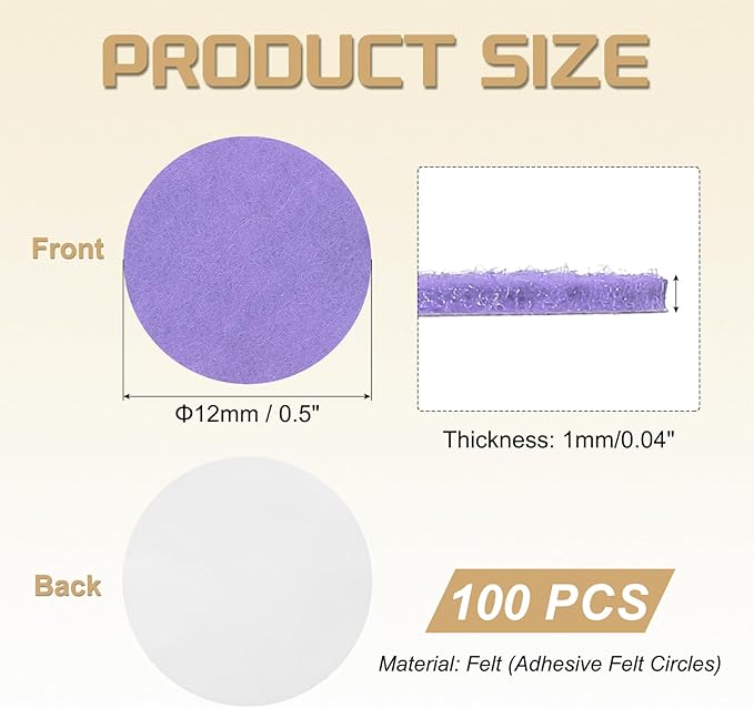 uxcell 100 Pcs Adhesive Felt Circles, 1/2" Round Non-Woven Felt Pads Stickers Dots Pre Cut for DIY Crafts Sewing Handcraft Costume Holiday Decoration, Light Purple
