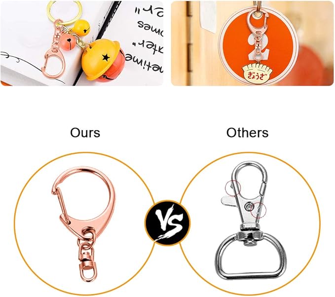 50PCS Roctee Swivel Lanyard Snap Hook with Key Rings, Metal Hooks Keychain Hooks for Lanyard Key Rings Crafting, Lobster Clasp for Resin Charm, (Rose Gold)