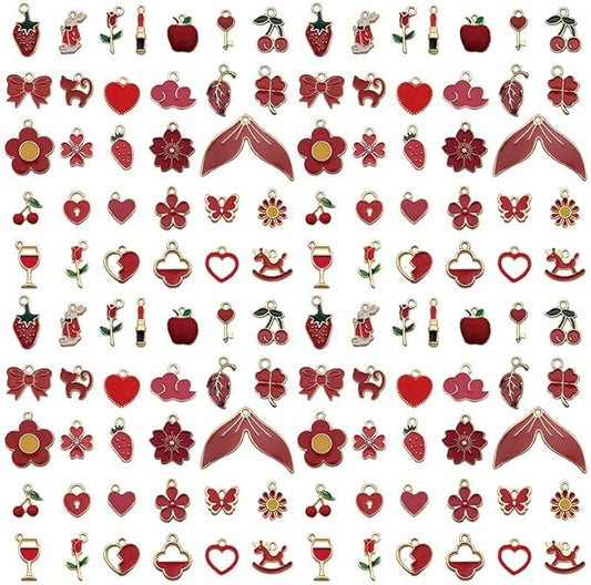 Youdiyla 60pcs Alloy enamel red series fixed set Pendant Jewelry Making DIY Keychain Earrings Pendant Various Design Charms for Jewelry Making Bracelets Necklace (HK551)