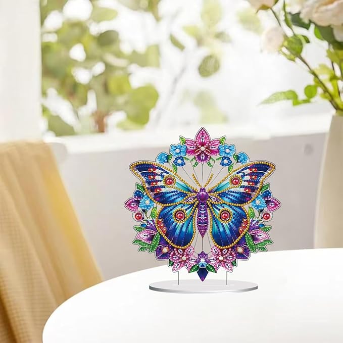 hyzsj DIY Diamond Desktop Ornament Purple Butterfly,Crystal Diamond Art Painting Tabletop Ornaments Single Sided,Ornament for Adult Beginner Home Office Decor Crafts Gift