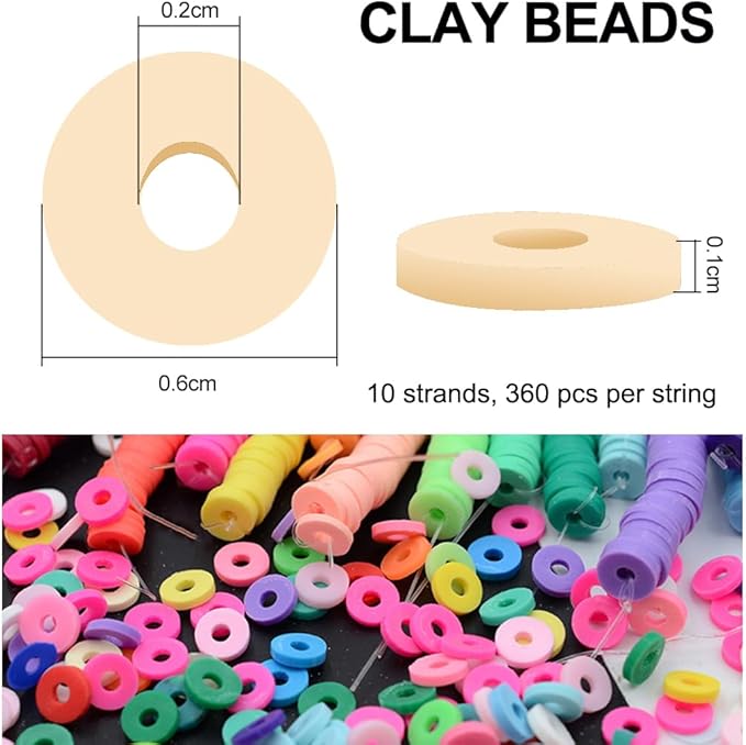 MIIIM 3600 PCS 10 Strands Polymer Clay Beads for Jewelry Making, Vinyl Heishi Beads 6mm for Surfer Bracelets Necklace Making (Cream)