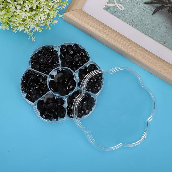 Watris Veiyi 184PCS Plastic Safety Eyes, Stuffed Animal Eyes, Black Crochet Eyes, Craft Doll Toys Eyes, Mushroom Domed Sewing Buttons for Amigurumi Stuffed Doll Plush Animal Puppet