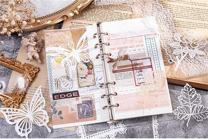Diuhofart Vintage Scrapbook Embellishments Paper Cutout Lace for Scrapbooking Supplies, 40 Pcs Large Decorative Paper for DIY Craft Wedding Album, Junk Journals, Card Making