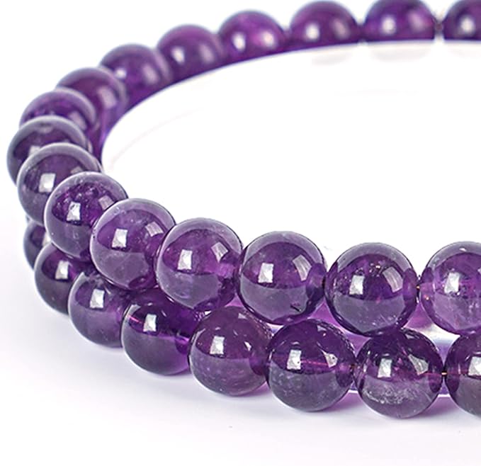 6mm Natural Uruguay Amethyst Round Bead - 60PCS Bulk Gemstone Beads for Jewelry Making, DIY Bracelets, Necklaces - Includes Crystal Stretch Cord - Stone Beads for Crafting Gifts