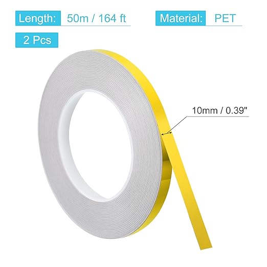 uxcell Metallic Tape, 0.39 in x 164 ft Self Adhesive Metalized Polyester Film Tape Waterproof Shiny Washi Tape for Walls Graphic Arts Gifts Wrapping Crafts Decoration, Gloss Gold, 2 Pcs