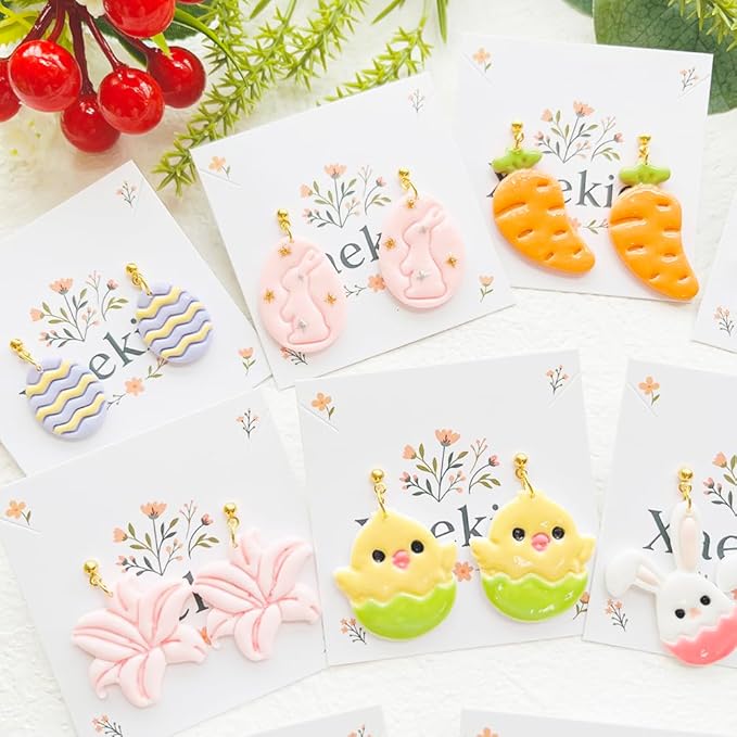 Easter Polymer Clay Cutters Set - 12pcs Sharp & Durable Bunny, Chick, Egg & Lily Shapes for DIY Earring Jewelry Making, Soft Clay Crafts & Spring Holiday Supplies