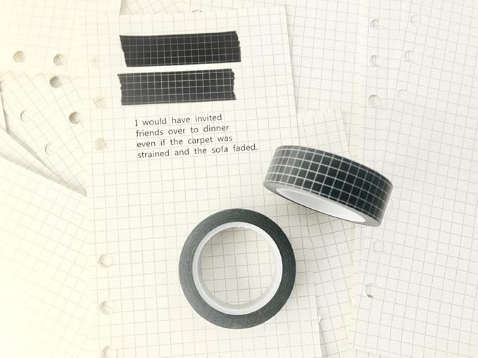10 Rolls Black Grid Washi Tape Set 33 Feet 3/5 Inch Width Writable Adhesive Masking Tapes Sticky Decorative Paper Tape for Arts DIY Scrapbooking Planners (10 Rolls Black)