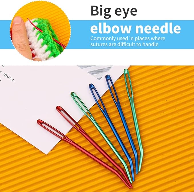 FTEVEN 45 Pieces Knitting Loom Hooks Set, Colorful Large Eye Bent Tapestry Needles, Plastic Large Eye Needles, Knitting Loom Needles with Knitting Needle Markings for DIY Handicrafts