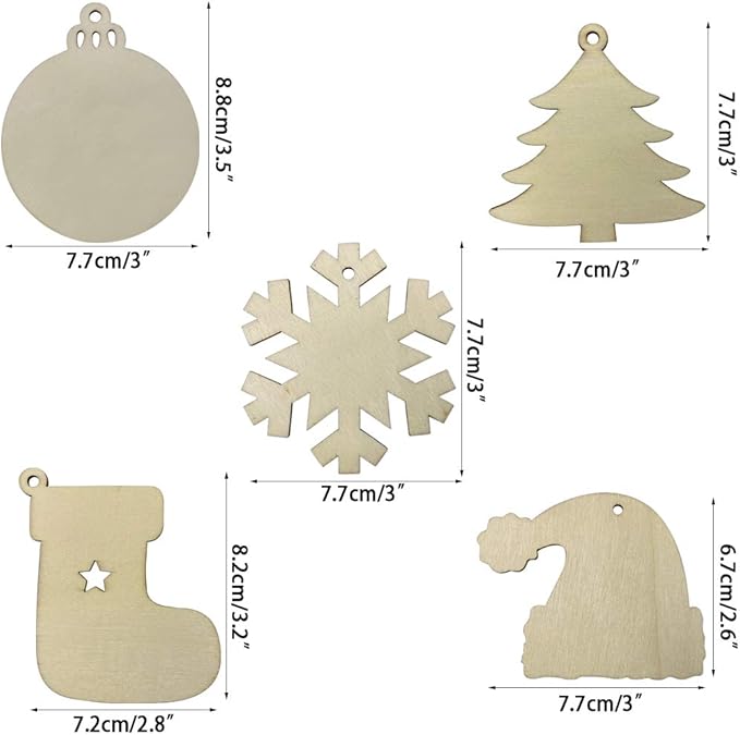 Anditoy 50 PCS Christmas Wooden Hanging Ornaments Unfinished Wood Slices Christmas Crafts for Kids DIY Christmas Decorations Party Supplies Favors