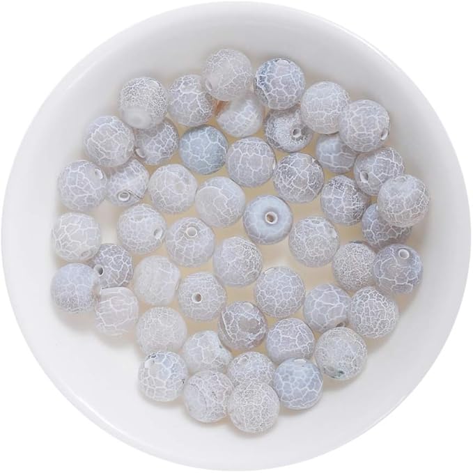 8mm Natural Grey Frosted Agate Gemstone Round Loose Beads Crystal Stone Bracelet Necklace Accessories Crafts for Jewelry Making DIY,1 Strand 15"