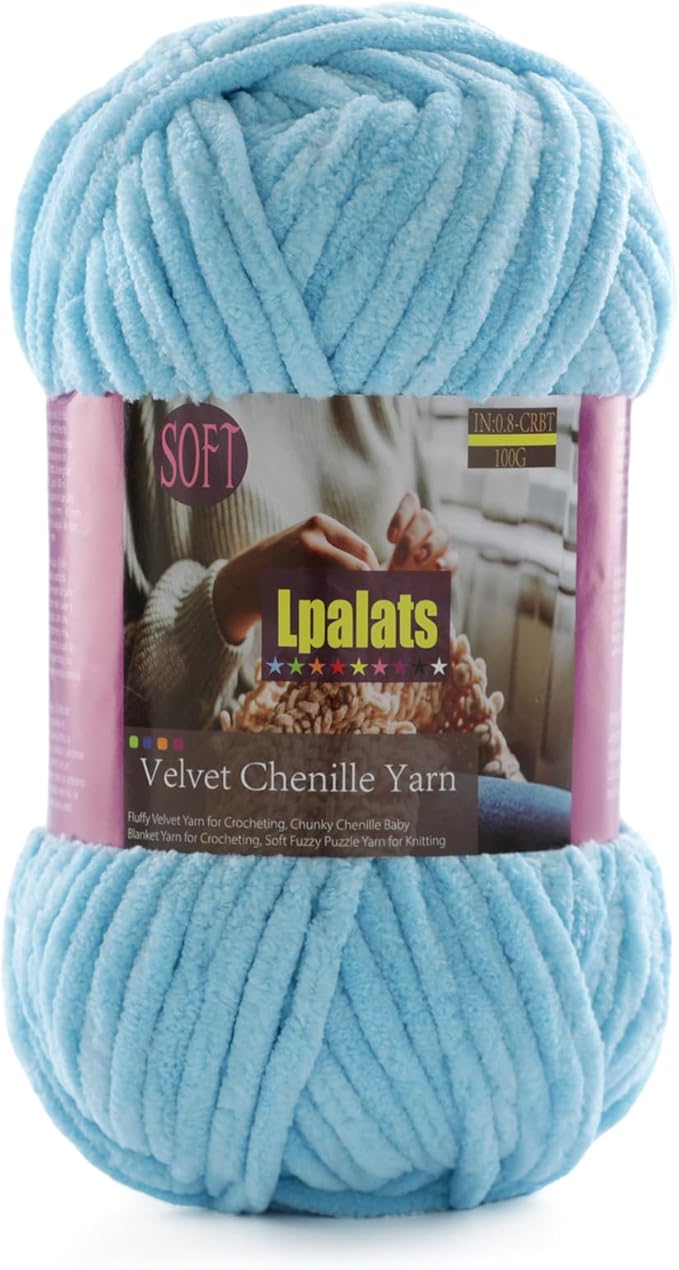 Baby Blanket Yarn for Crocheting Soft - 1 Pack of 100g/3.5oz Chunky Chenille Yarn for Knitting Blankets Amigurumi - Super Bulky Yarns - 87 Yards Thick Plush Yarns (1, Sky Blue)