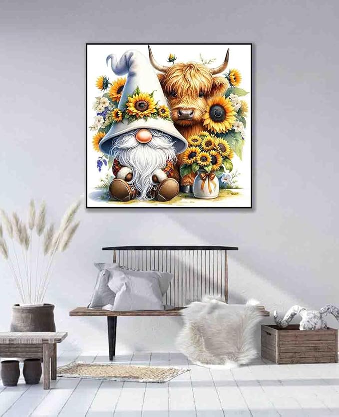 gnome stamped cross stitch kits for adults beginner,sunflower counted cross stitch kits printed stitching cute patterns dimensions needlepoint art crafts embroidery kits for adults beginners