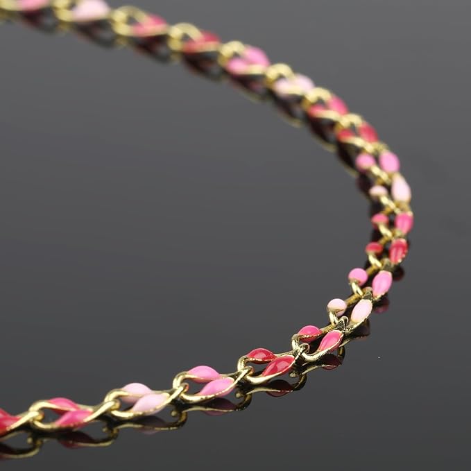 YOUBEIYEE Rose Pink Enamel Cable Chain for Jewelry Making Gold Plated Brass Jewelry Chain Roll with Jump Rings and Lobster Clasps